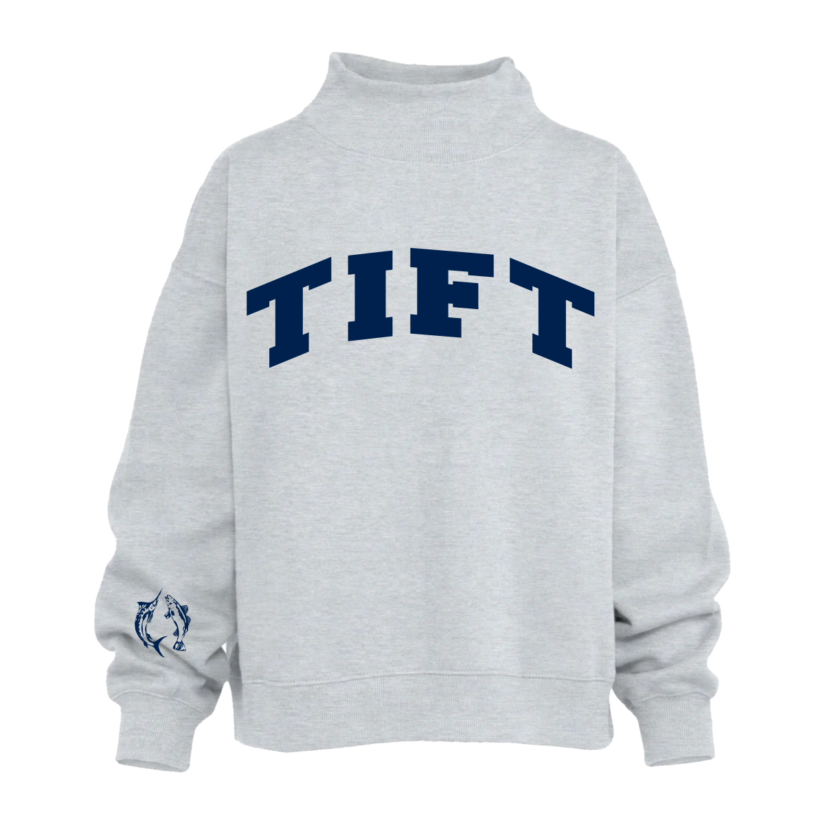 Ladies Grey Mock Neck TIFT Fish Sweatshirt