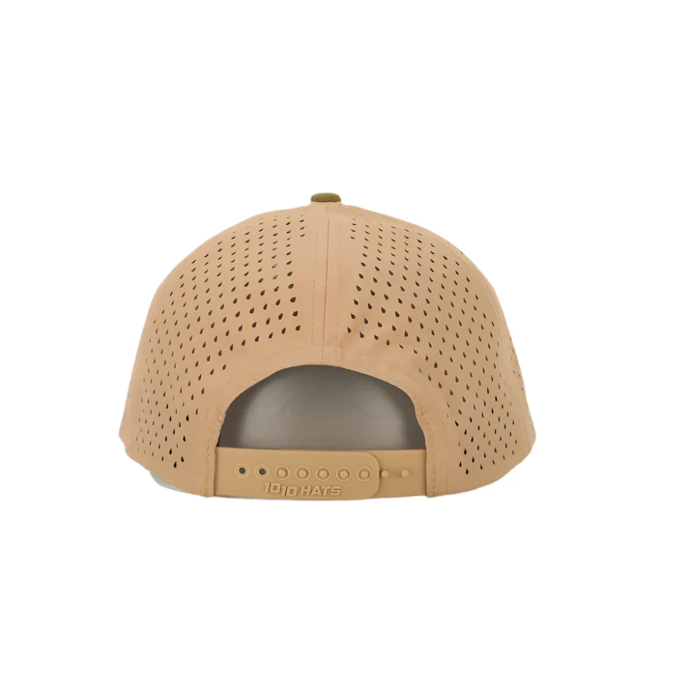 Green/Tan 6 Panel Dry-fit Hat- Leather Patch