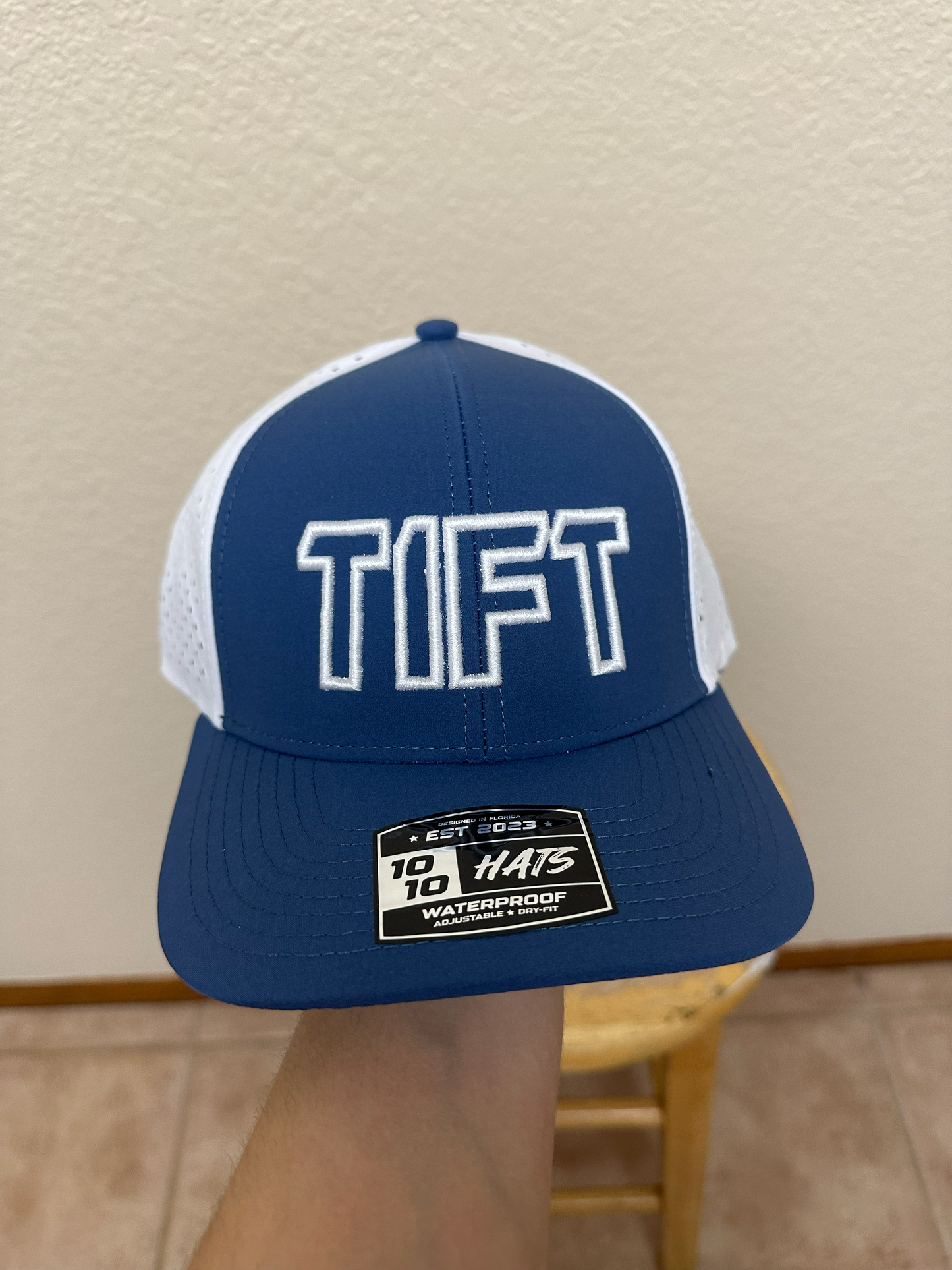 Blue/White 6 Panel Dry-fit Hat- TIFT BLOCK