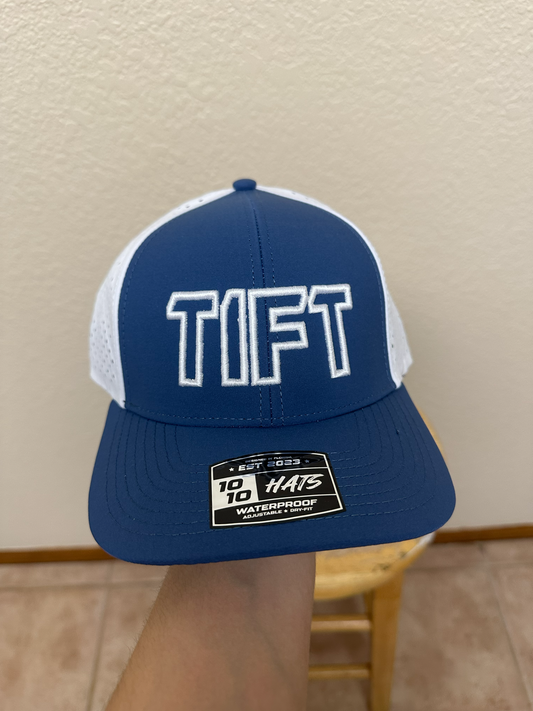Blue/White 6 Panel Dry-fit Hat- TIFT BLOCK