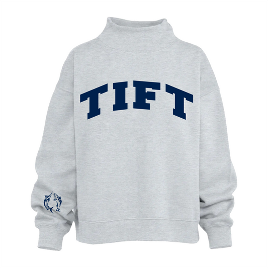 Ladies Grey Mock Neck TIFT Fish Sweatshirt
