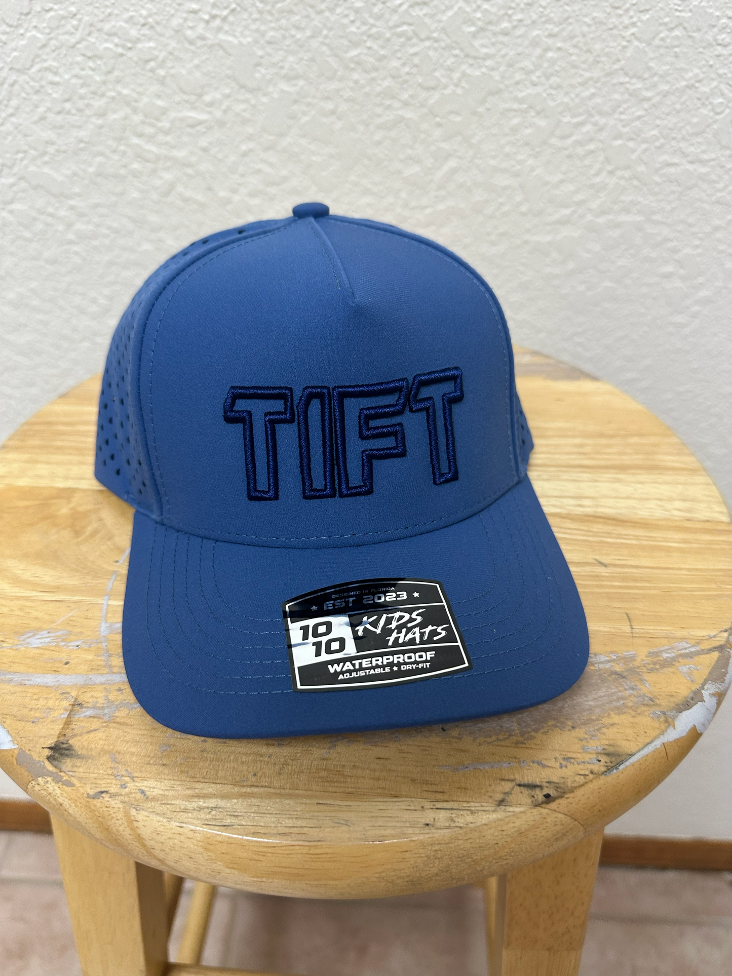 Youth Size Blue 5 Panel Dry-fit Hat- TIFT Block