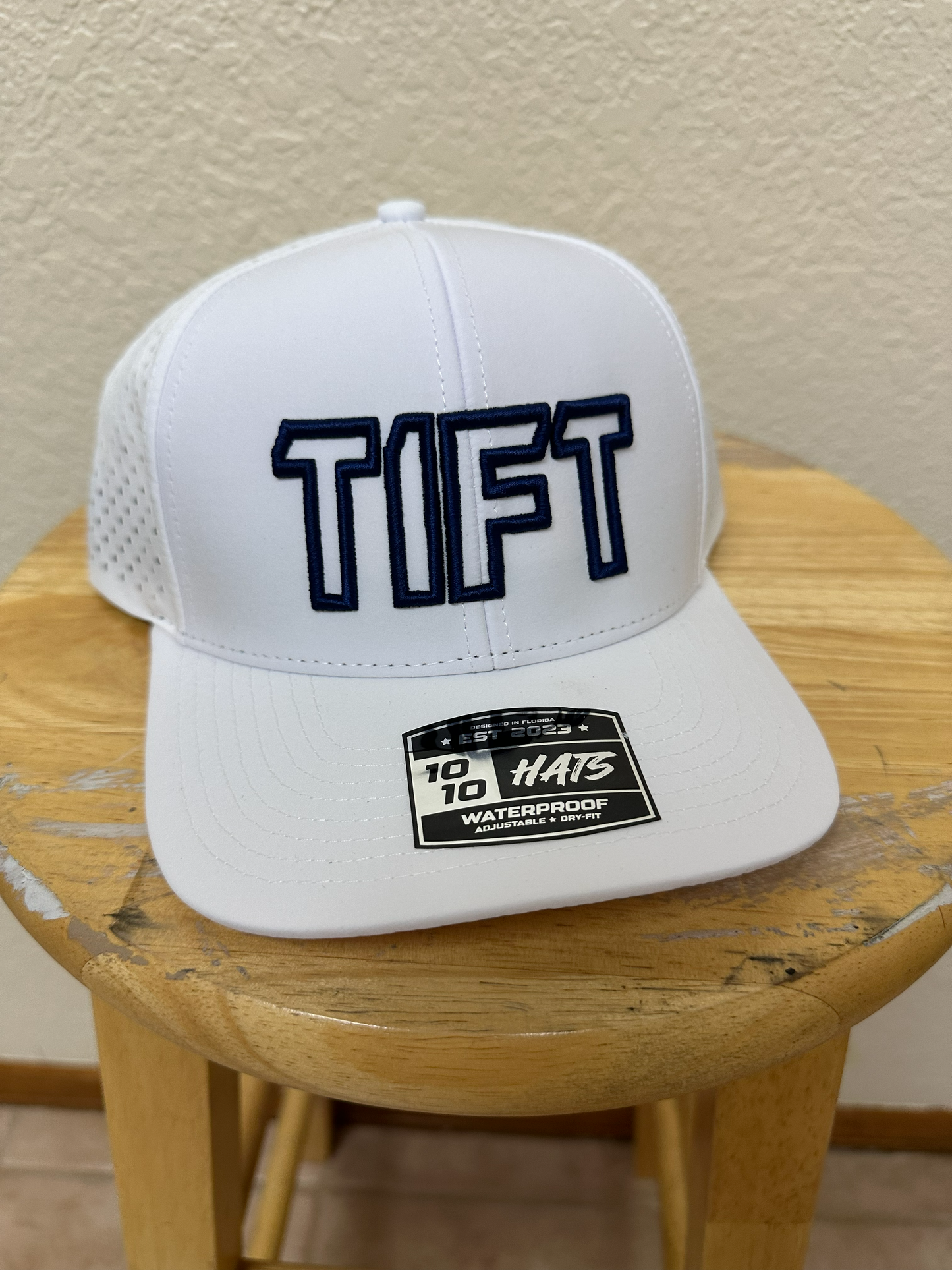 White 6 Panel Dry-fit Hat- TIFT Block